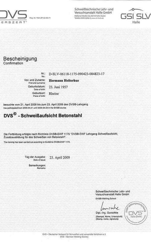 Qualifikation Schweißaufsicht Betonstahl