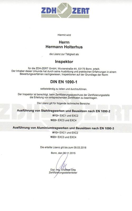 Lizenz zum Inspektor nach Norm DIN EN 1090-1