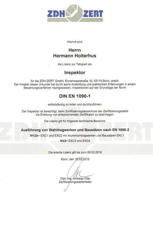 Lizenz zum Inspektor nach Norm DIN EN 1090-1