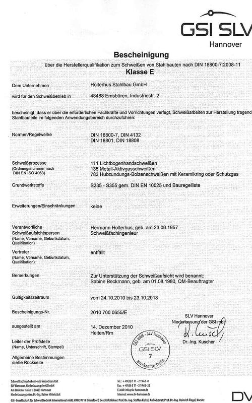 Qualifikationen zum Schweißen von Stahlbauten nach DIN 18800